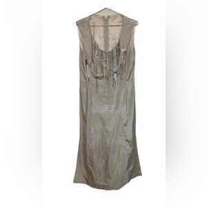 VTG Handmade Southwestern Beaded Pearls & Chains Sleeveless Silk Maxi Dress L